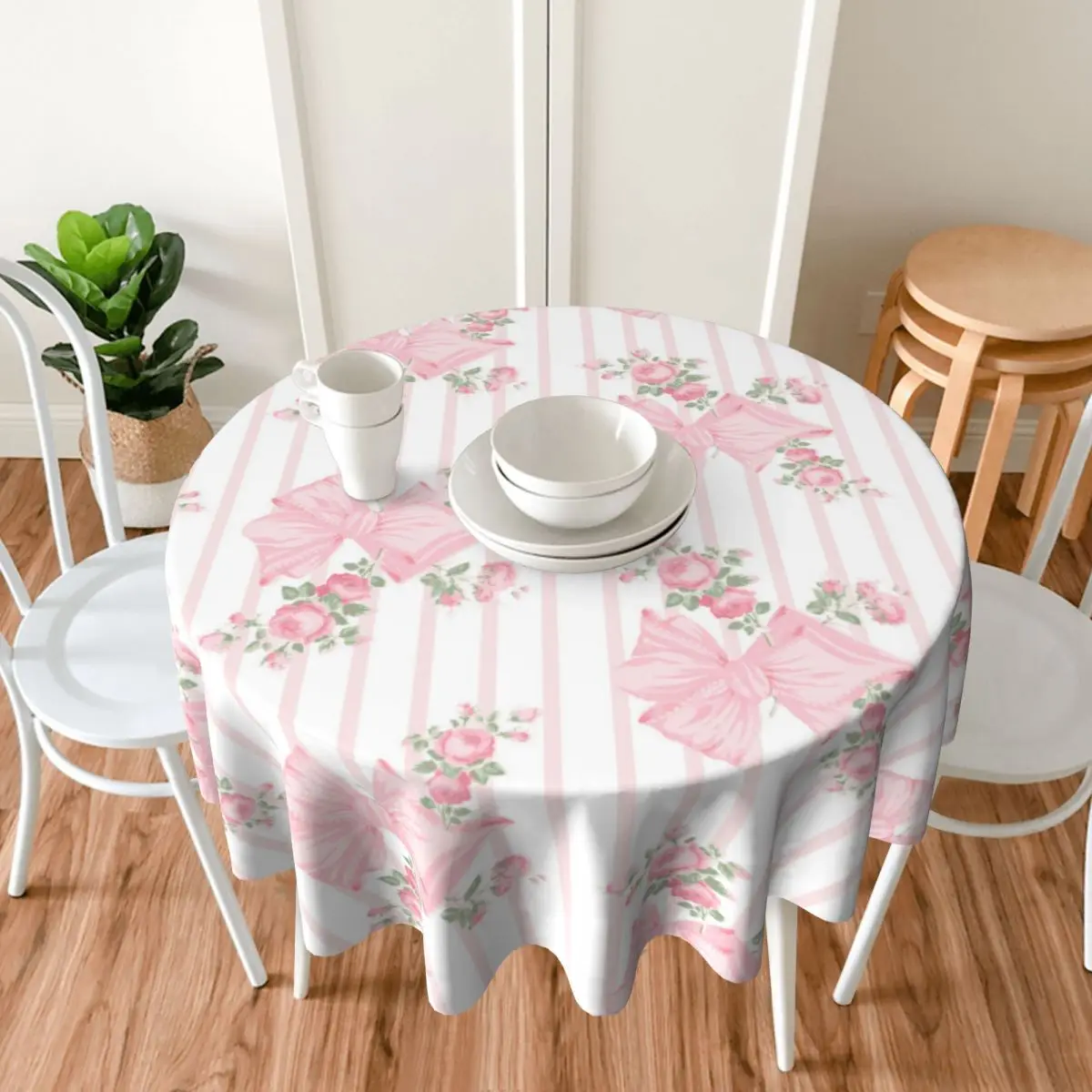 Rosa Beaux PINK Tablecloth 60in Round 152cm Soft Decorative Border Indoor/Outdoor