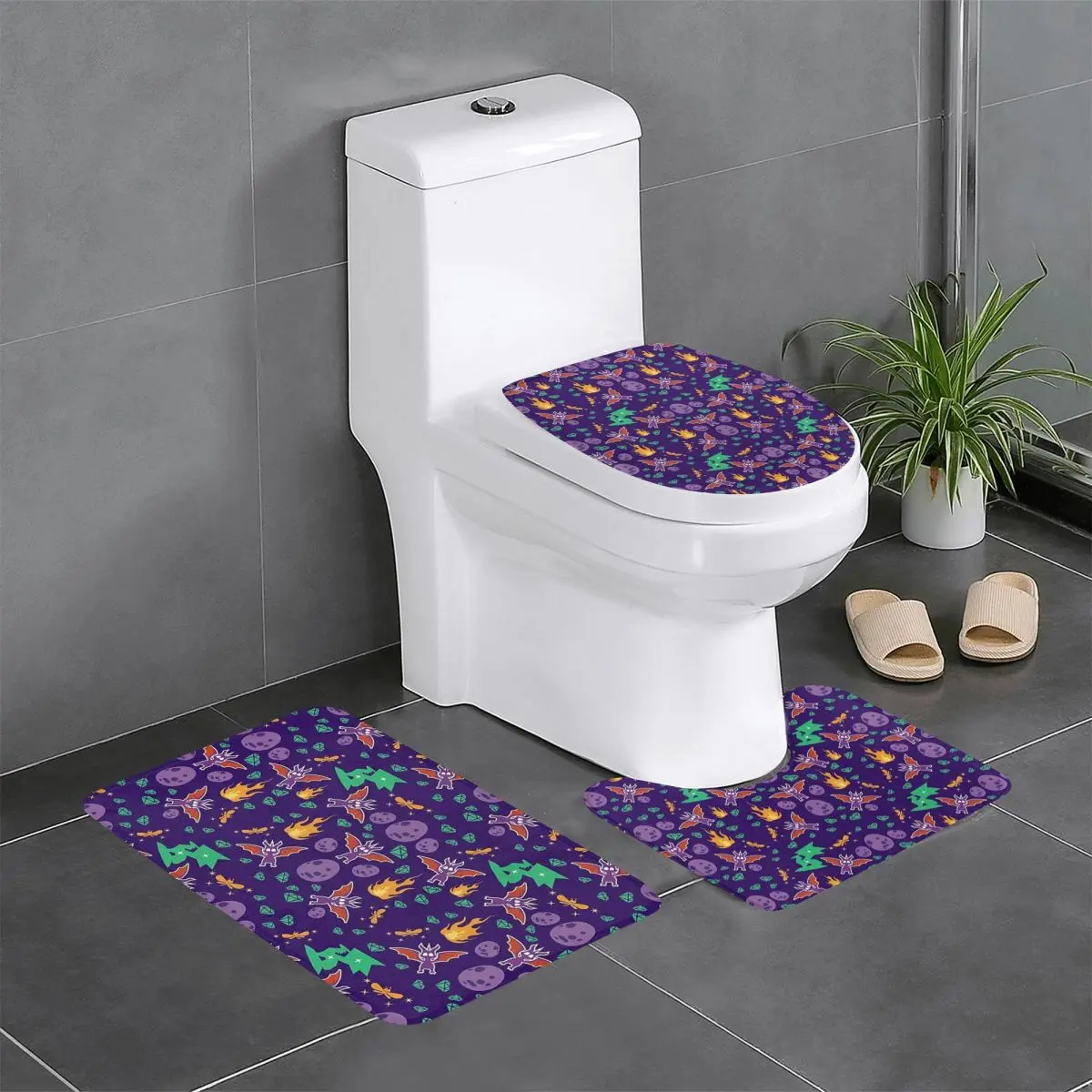 Spyro Pattern 3 Pcs Bath Mat Bathroom Set Toilet Lid Cover Home Decor Non-Slip Carpet Floor Rug