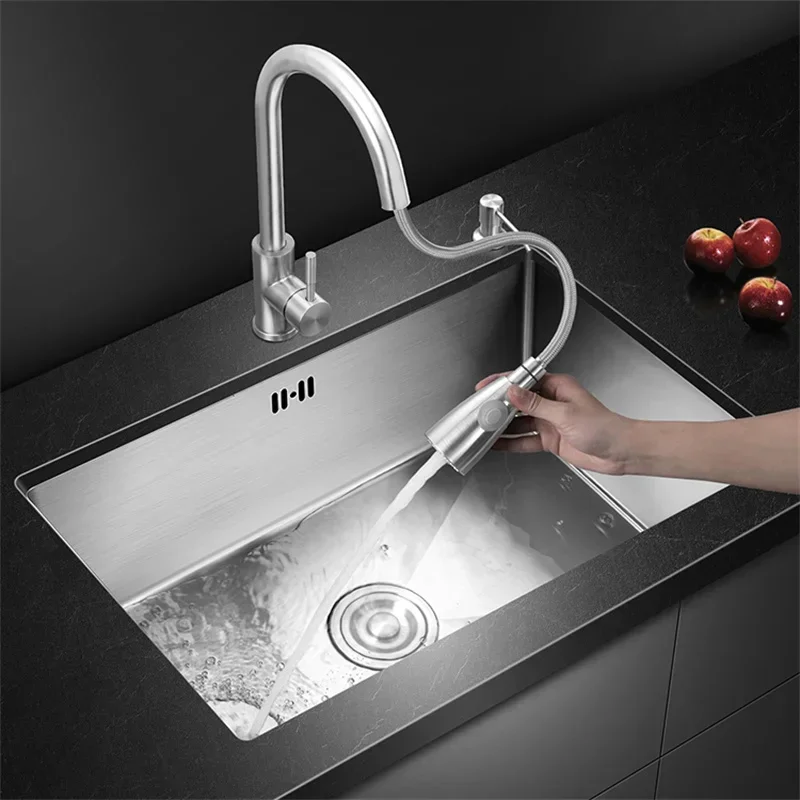 Stainless Steel Brushed Kitchen Sinks Handmade Single-slot Dish Washing Sink Built-in Dishwasher Household Kitchen Accessories