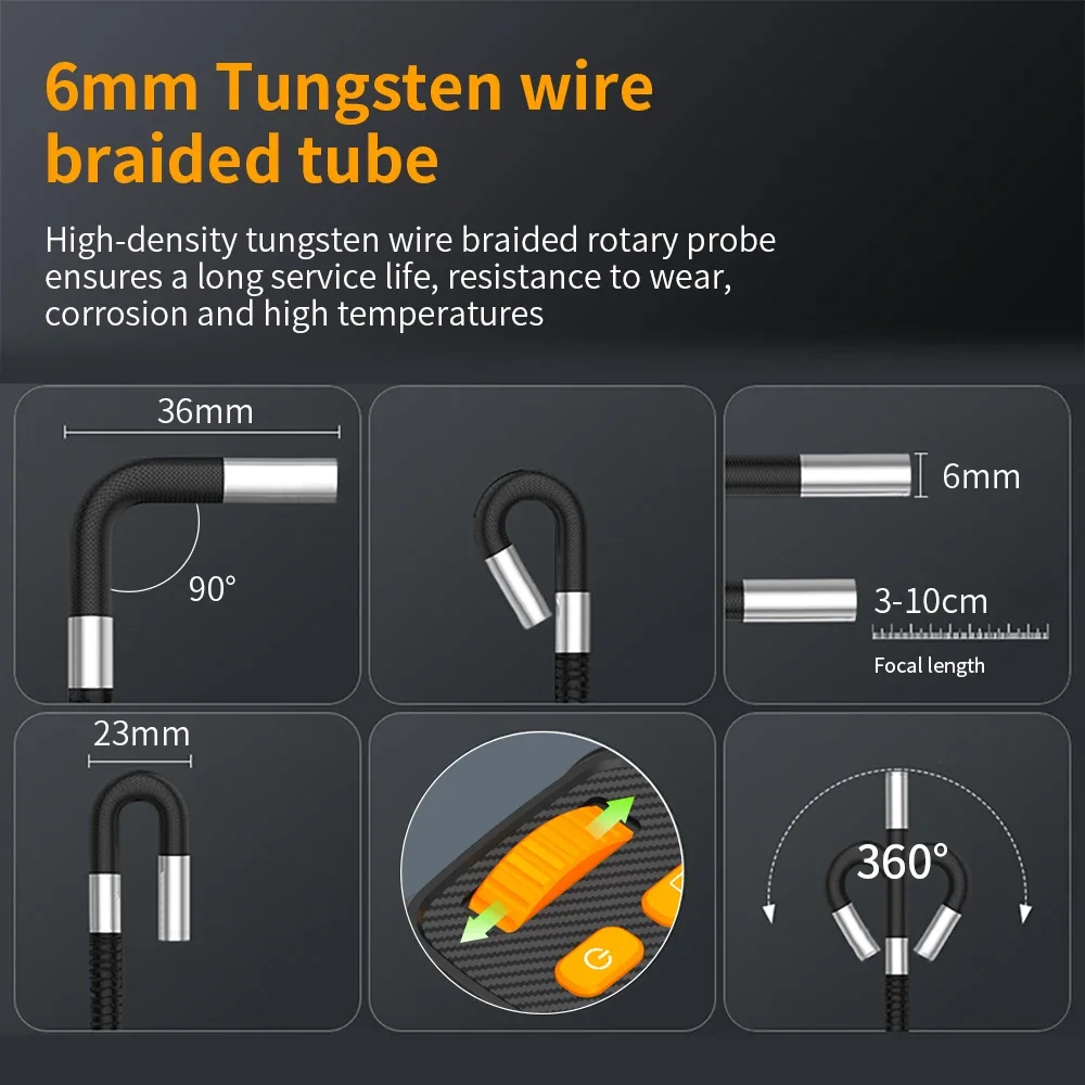 360° Rotatable Lens 5 Inch Portable Industrial Endoscope 6mm 1080P IP67 Waterproof LED Borescope For Car Engine Pipeline Check image 4