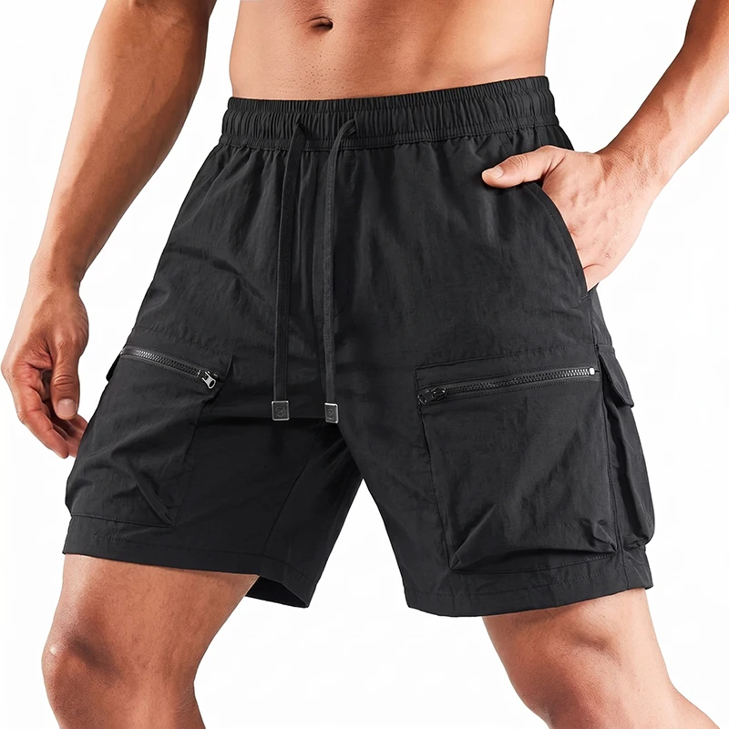 Men's cargo shorts summer comfort zipper multi-pocket Design outdoor sport beach pants elastic quick-dry drawstring men shorts