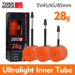 ThinkRider-tubo interior ultraligero para bicicleta de carretera, neumático de TPU de 45/65/85mm de longitud, válvula francesa, tubo superligero, 28g, 700x18 25 28