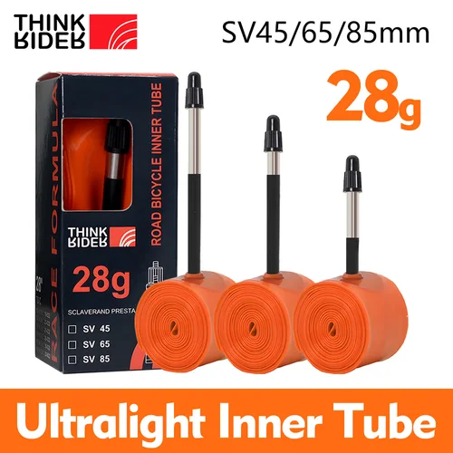 ThinkRider 28g tubo interior ultraligero para bicicleta 700x18 25 28 neumático de TPU para bicicleta de carretera 45/65/85mm de longitud válvula francesa tubo súper ligero