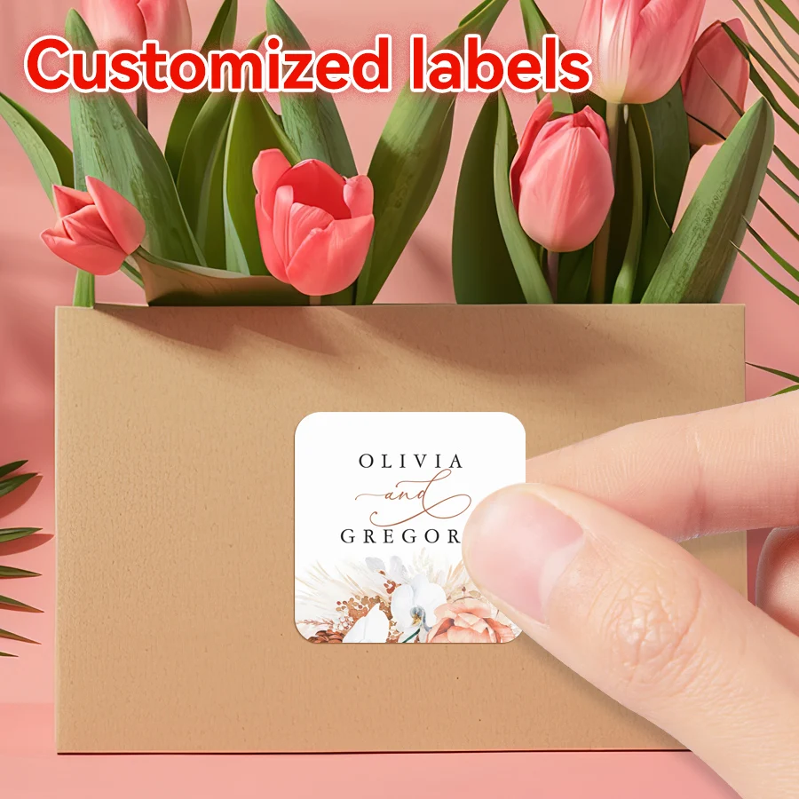 Personalized Wedding Stickers Labels-Custom Floral Decals for Gift Box Decorations,Party Event Supplies,DIY Craft Sealing Decor