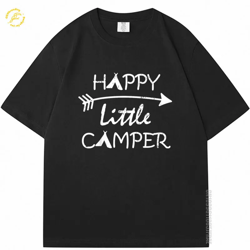 

Happy Little Camper Oversized T-Shirt Campin Shirt 2025 Hot Tee Oneck TShirt Korean Tops Men's Clothing Simple T Shirts For Man