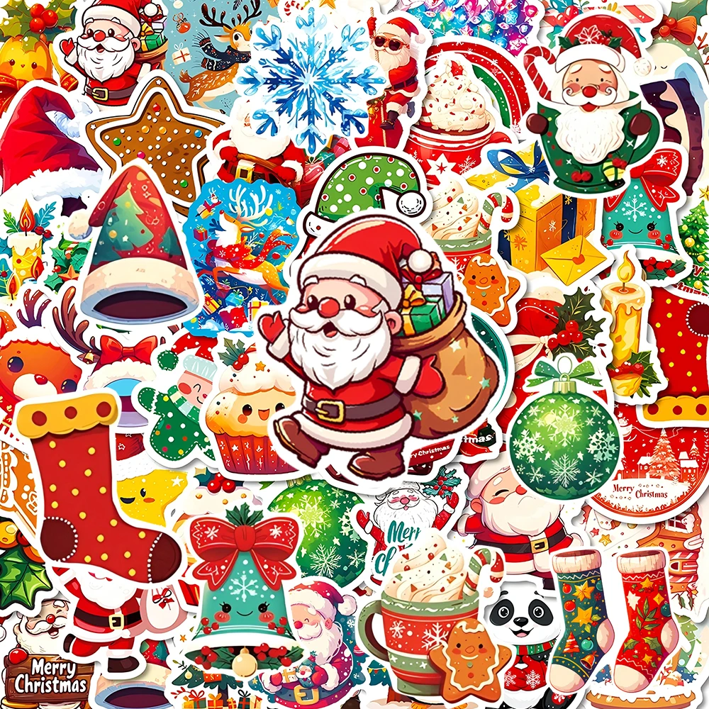 10/30/50/100pcs Cute Christmas Santa Claus Cartoon Stickers Waterproof Graffiti Diary Laptop Phone Kawaii Decoration Sticker Toy