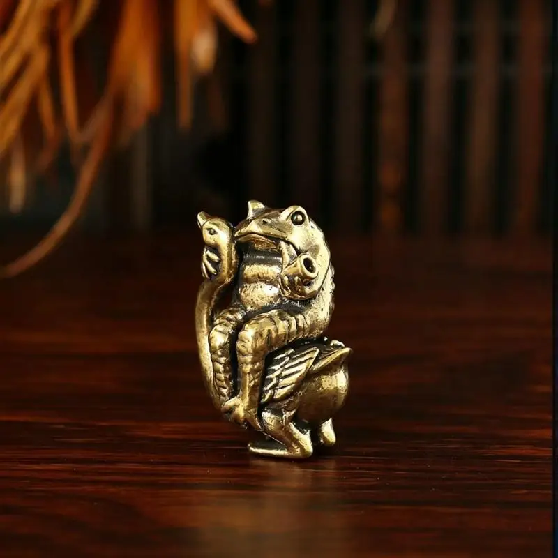 Kupferne Mini-Kröten-Figuren auf Schwanen reiten – Skulpturen, Ornamente, Dekoration für Zuhause und Büro, Schreibtisch-Accessoires, Geschenke – Detail 2
