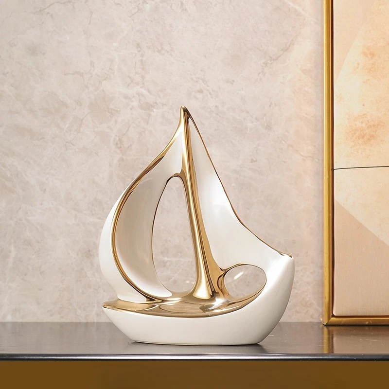 

Sailboat Sculpture, Ceramic Material, Modern Living Room Decoration, Office Desk Accessories, Decorative Boat Statue