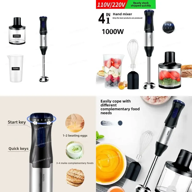 110V 1000W Handheld Immersion Blender, Multi-Use Stick Mixer for Cooking, Baking & Baby Food - Lightweight, Easy Clean