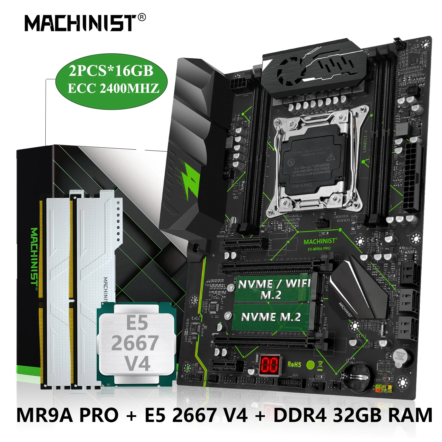 MACHINIST X99 Motherboard Kit Set LGA 2011-3 Xeon E5 2667 v4 CPU DDR4 ECC 2*16GB RAM Memory Four Channel NVME M.2 ATX MR9A PRO