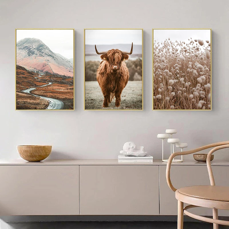 High Cow Nature Photography Landscape Wall Art Canvas Posters Aesthetic Prints Decorative Paintings Pictures for Home Room Decor