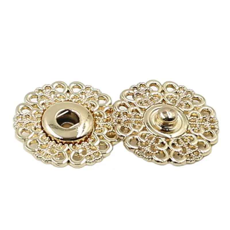 Metal Snap Button 15mm 18mm 21mm Clasp Buttons Hollow Flower Invisible Coat Buttons Fashion Suit Buckle Black Gold Silver 5piece