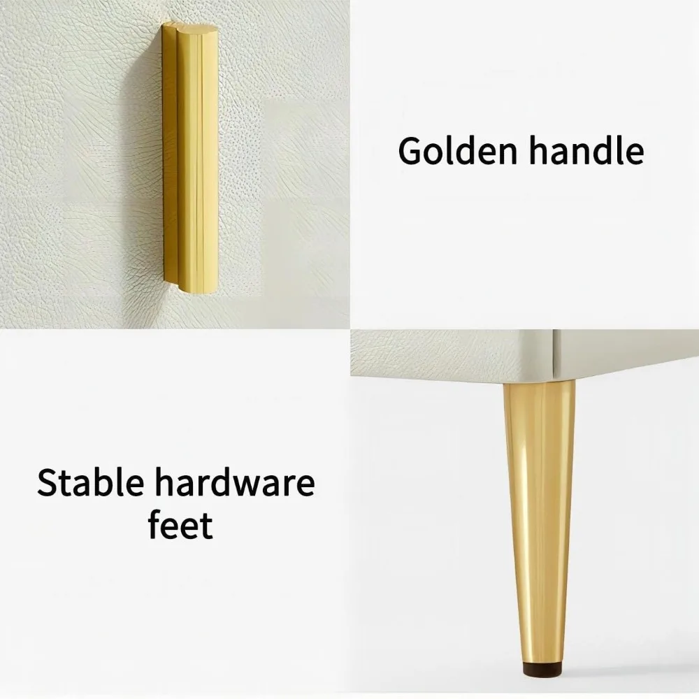 현대적인 침대 옆 테이블, 클래식한 침대 옆 스탠드, 금색 다리가 있는 침실용 글램 침대 옆 캐비닛 2 서랍, 고급스럽고 미니멀한 디자인