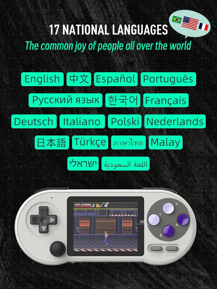 DATA FROG 휴대용 게임 콘솔 플레이어, 미니 휴대용 내장 6000 게임 레트로 게임 지지대 AV 출력, 3 인치 IPS SF2000