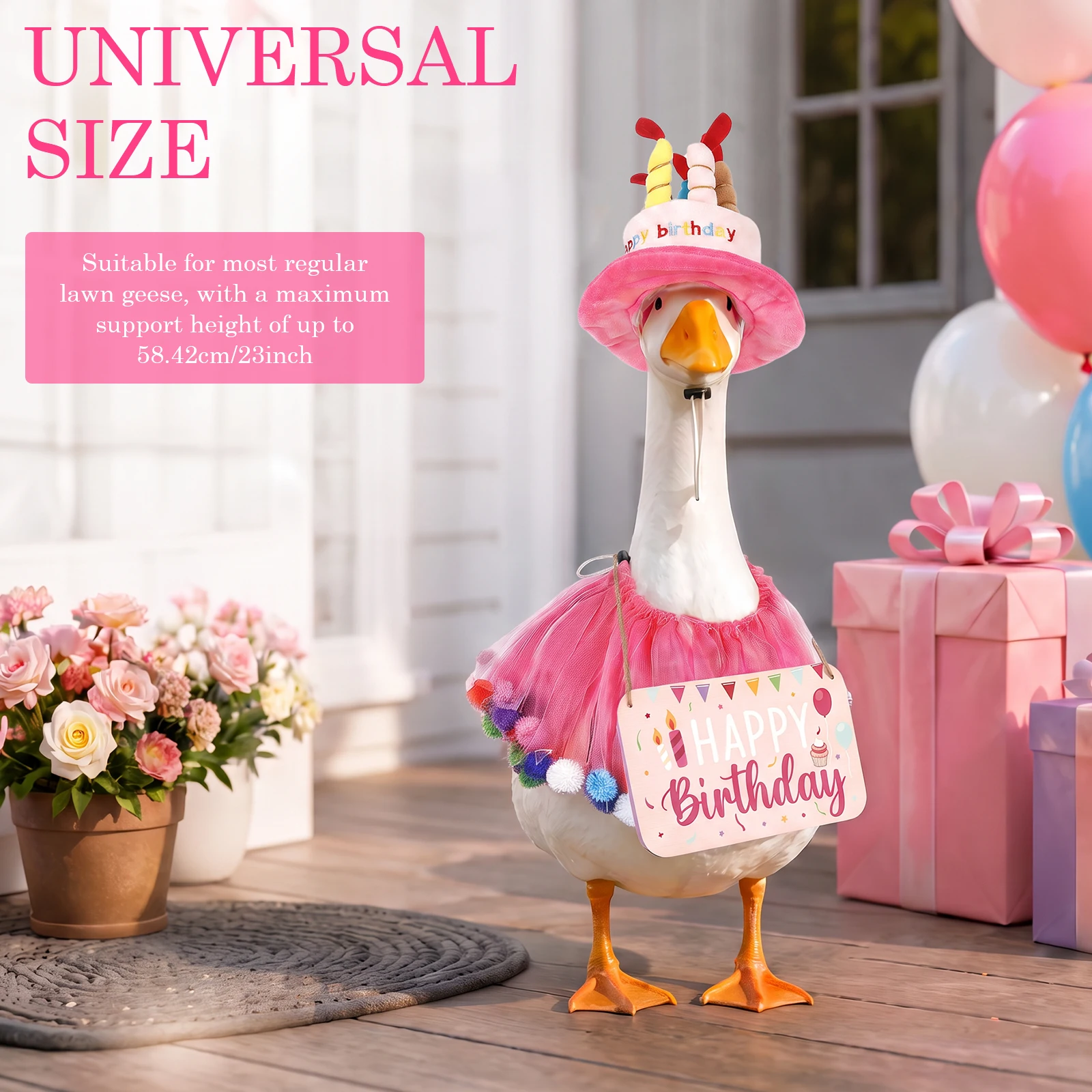 Porch Goose Birthday Outfit with Hat for 23 Inch Goose Statue Porch Goose Birthday Outfit  Happy Birthday Porch Goose Outfit