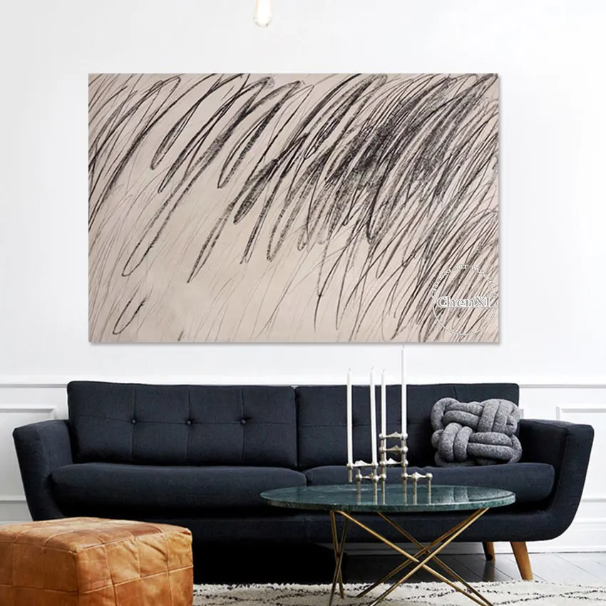 Abstract Big Size 100% Hand-painted Oil Painting Black Lines Artwork Modern Luxury Unframed Wall Picture Canvas Art Showpieces