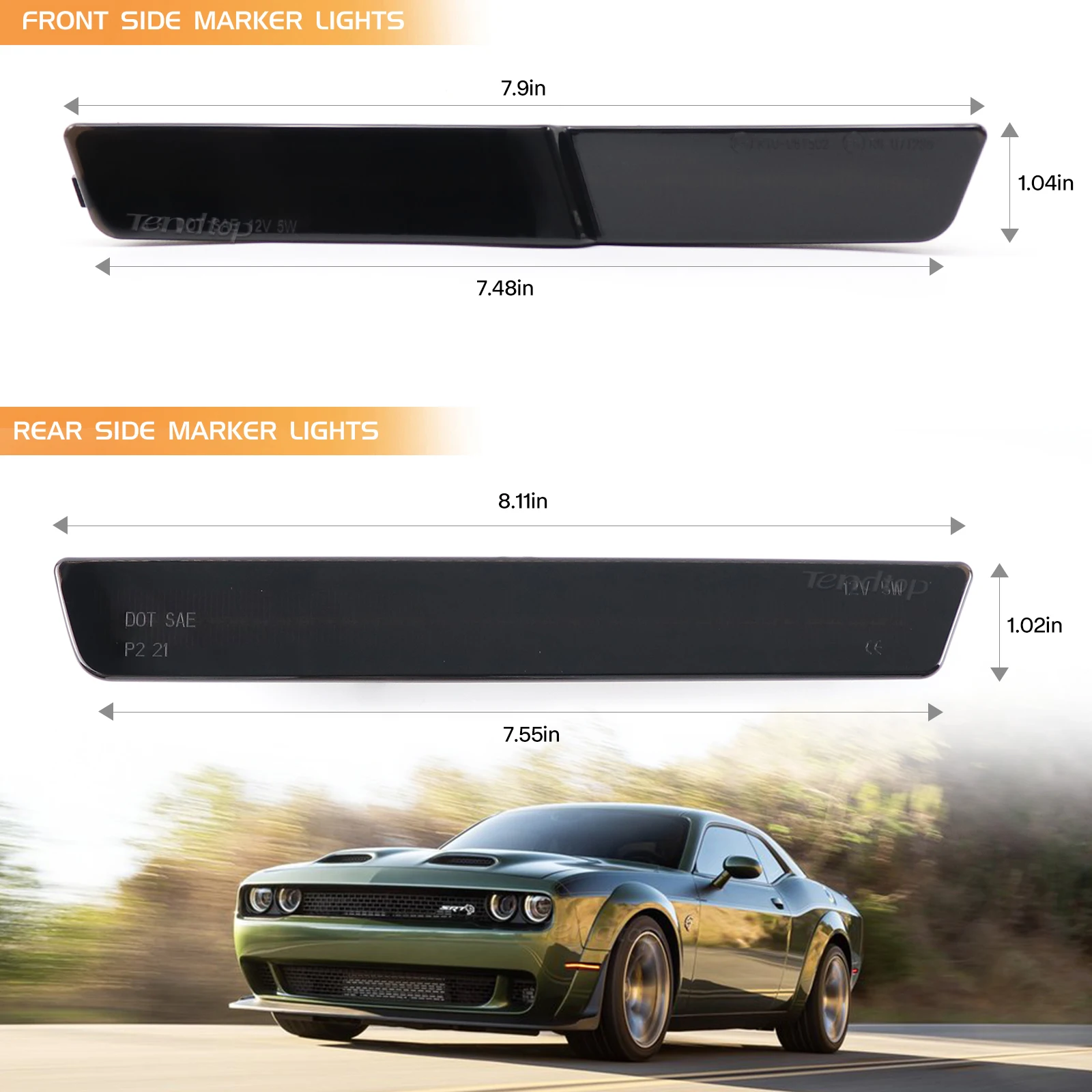 LED Side Marker Light Front Amber Rear Red Bumper Lamps For 2018-2022 Dodge Challenger SRT Hellcat Widebody Turn Signal Lights