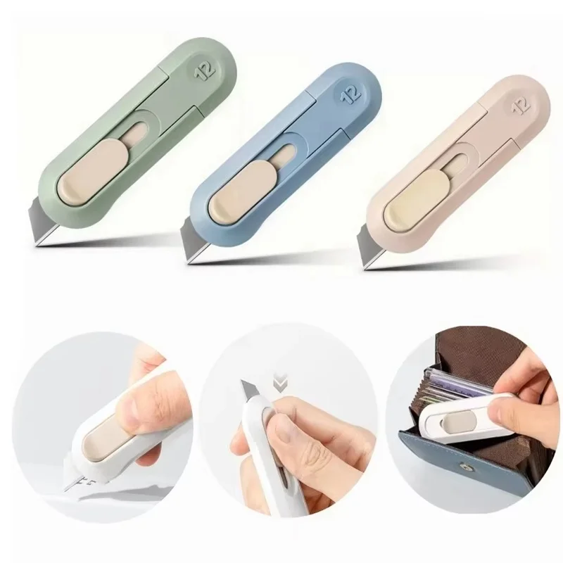 Mini Paper Cutter For Office School Stationery Automatic Rebound Blade Craft Office Compact Safety Cutter Stationery Tool Set