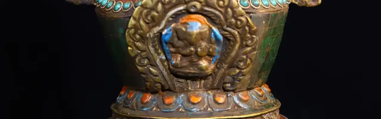 12"Old Xizang Folk Collection Old Bronze Cinnabar Turquoise Mosaic Gem gZi Beads Shakyamuni Pagoda scriptures Stupa Worship Hall