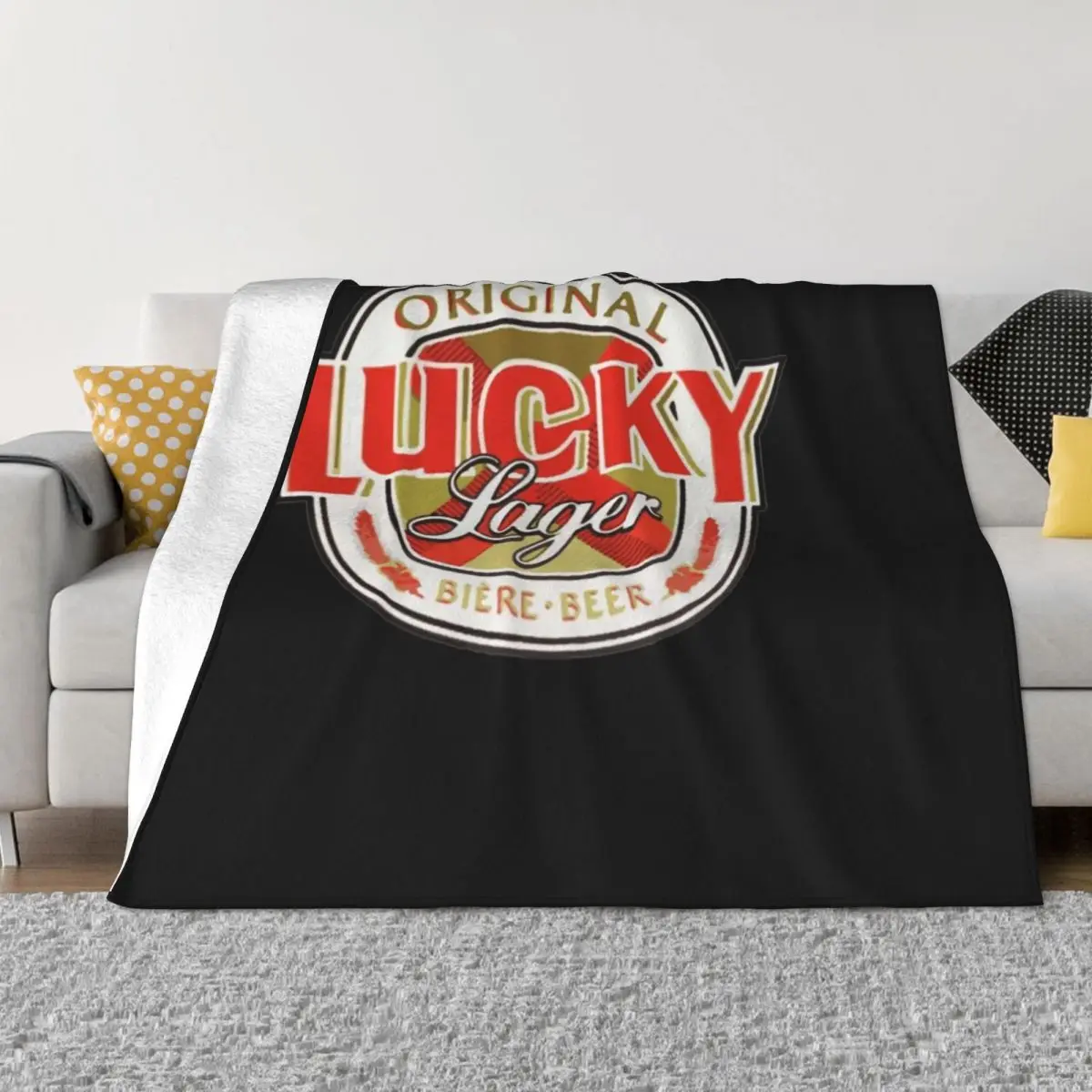 Lucky-Lager-San-Francisco-Beer Throw Blanket Camping Blanket decorative blanket Flannel Fabric