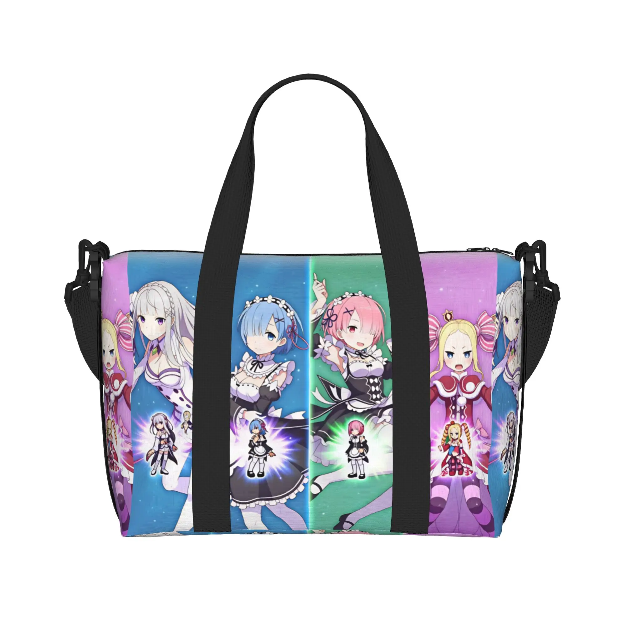 Custom Anime Rem Emilia R-Re:ZERO Beach Tote Bag Women Starting Life in Anothers Worlds Big Compartment Beach Gym Travel Bags