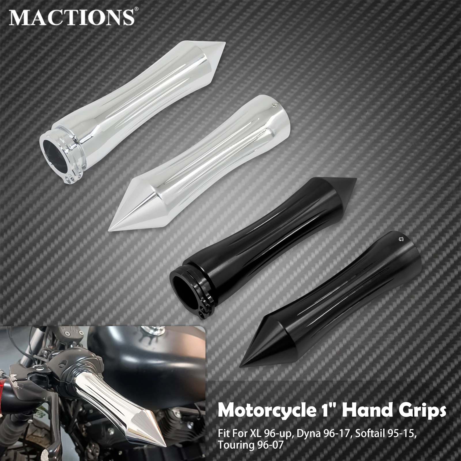 

Motorcycle 1" 25mm Hand Grips Pointed Throttle Chrome/Black Handlebar Bar For Harley Sportster XL Touring FLHX Softail Dyna VRSC