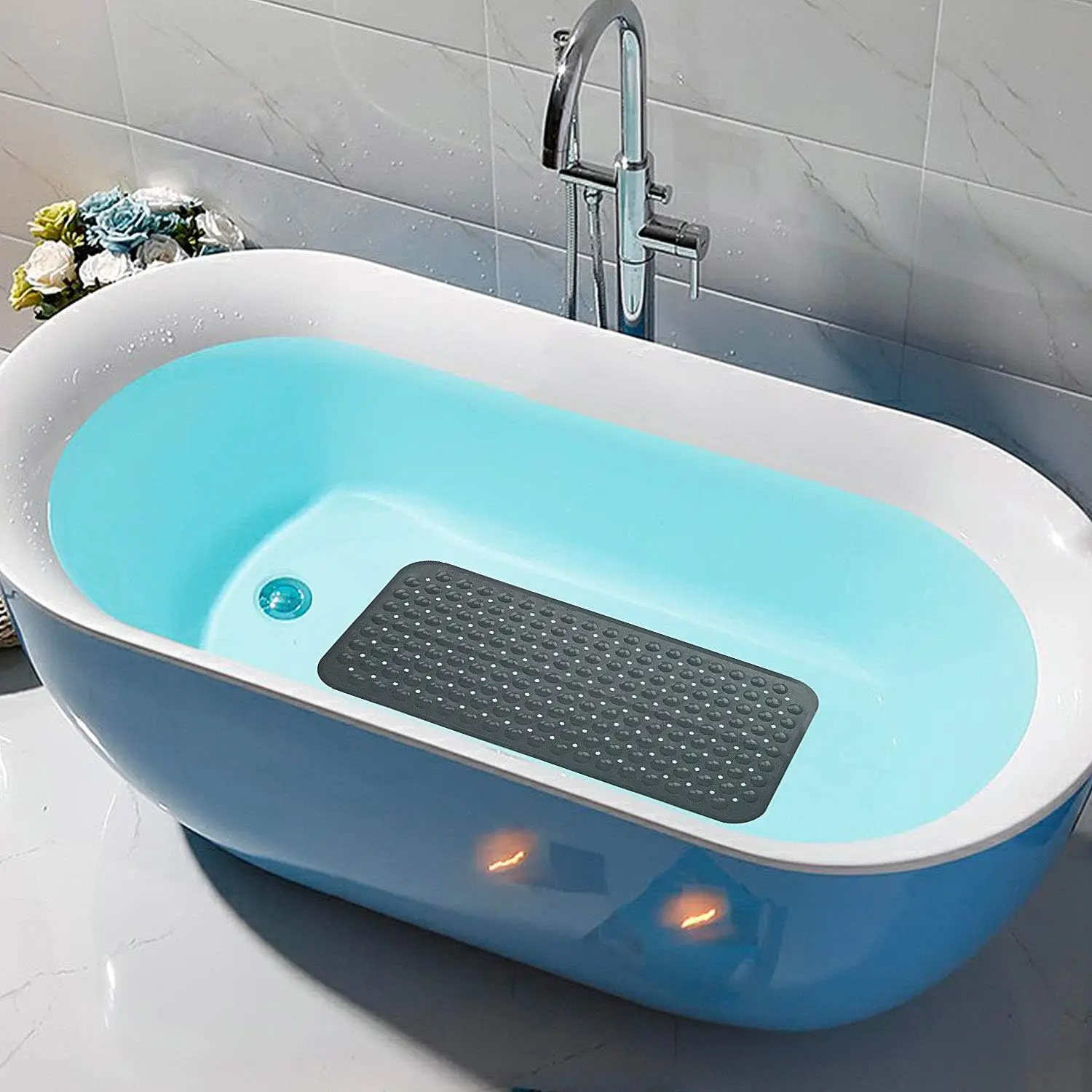 1 قطعة بولي كلوريد الفينيل عدم الانزلاق حمام حصيرة مع شفط الكؤوس و استنزاف ثقوب 15*27.6in/38*70 سنتيمتر-استنزاف سريع دش حصيرة حوض الاستحمام حصيرة الحمام حصيرة #6