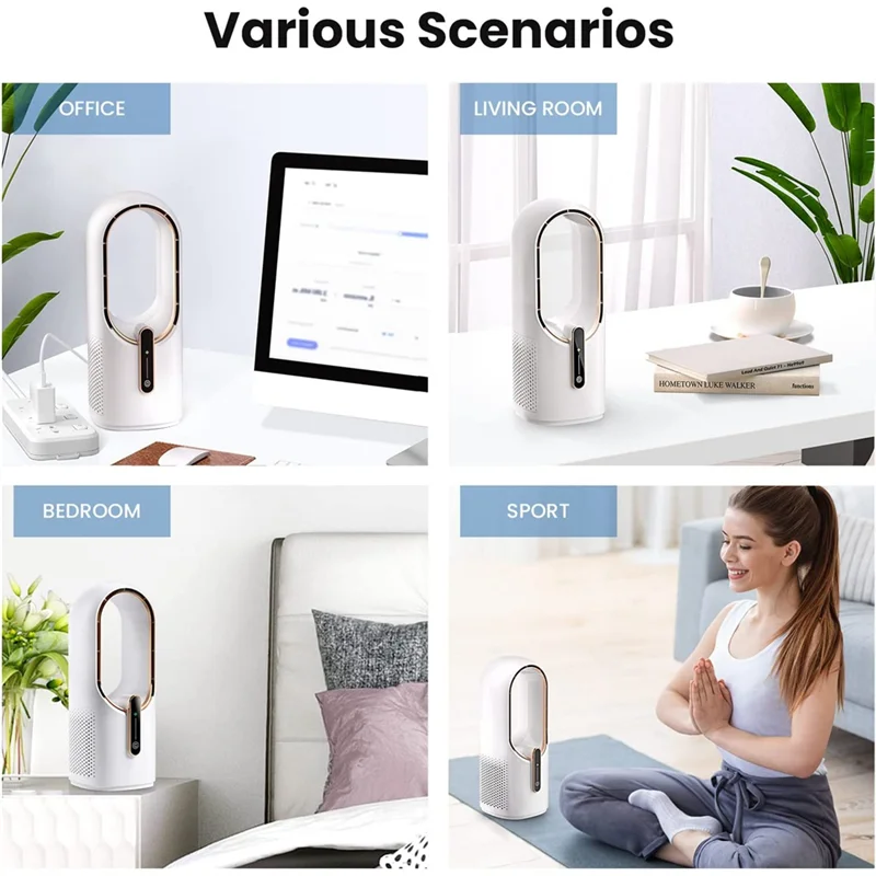 Desk Fan Bladeless, Office Fan Small Cooling Fan Portable Silent Fan Type-C Charging for Office, Living Room, Bedroom