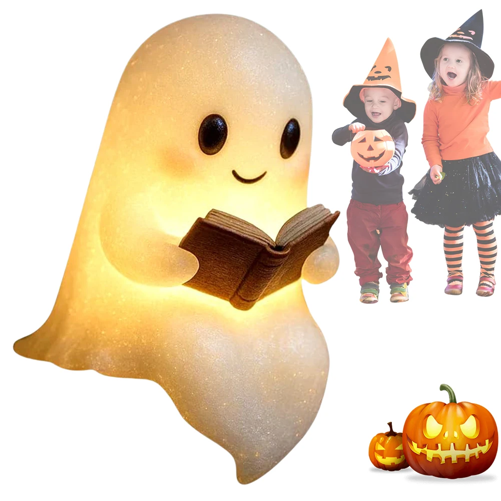 Cute Ghost Reading Book Lamp Ghost Reading LED Night Light Halloween Decoration Spooky Light  for Bedroom Study Room Readers