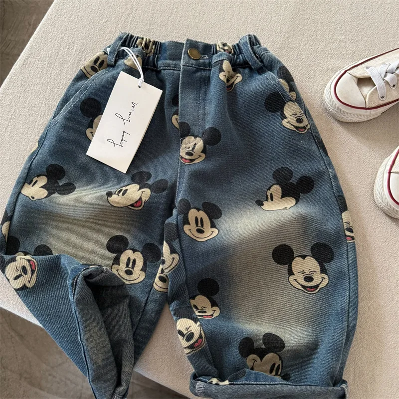 

Disney 2025 Kids' Jeans - Cartoon Print Denim Pants for Boys, Korean Style Spring/Fall Trousers, Trendy & Casual
