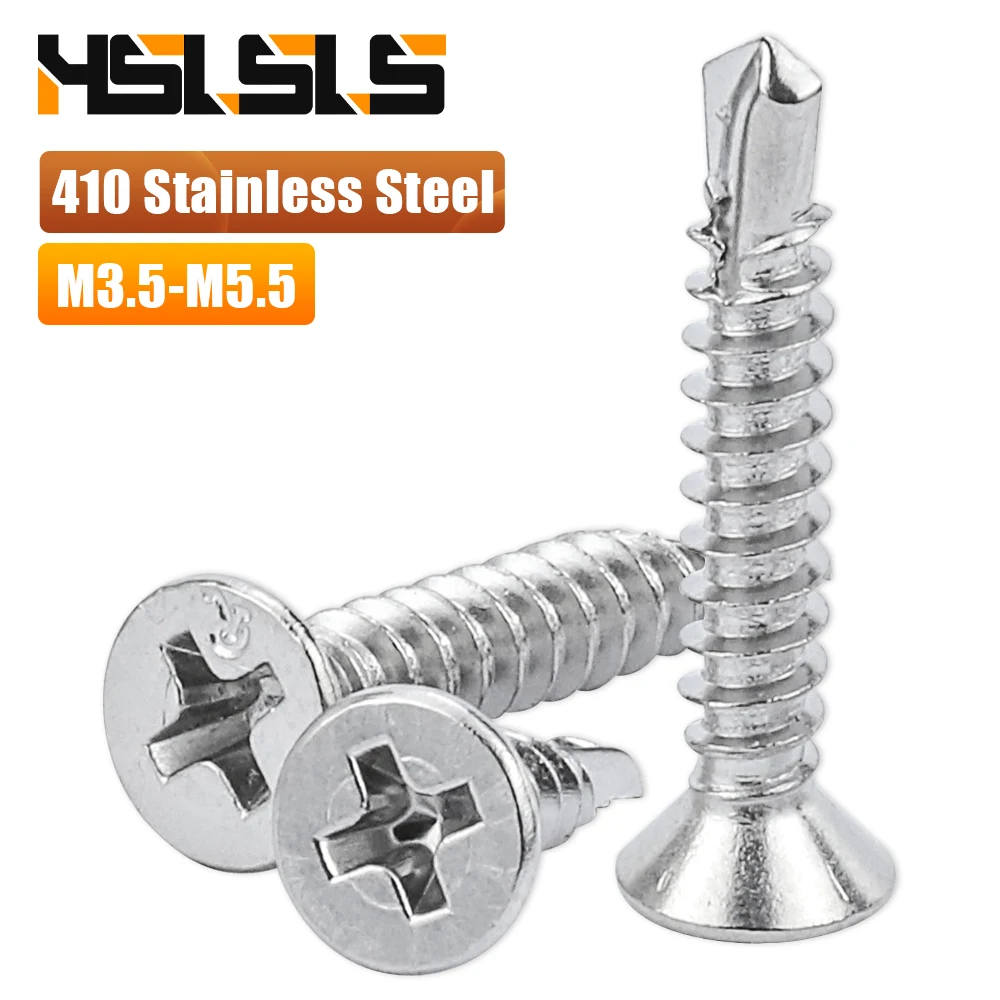 Sheet Metal Self-Tapping Screws 410 Stainless Steel Flat Head Quick Self-Drilling Screws #6 #8 #10 #12 #14 Hardiflex Screw