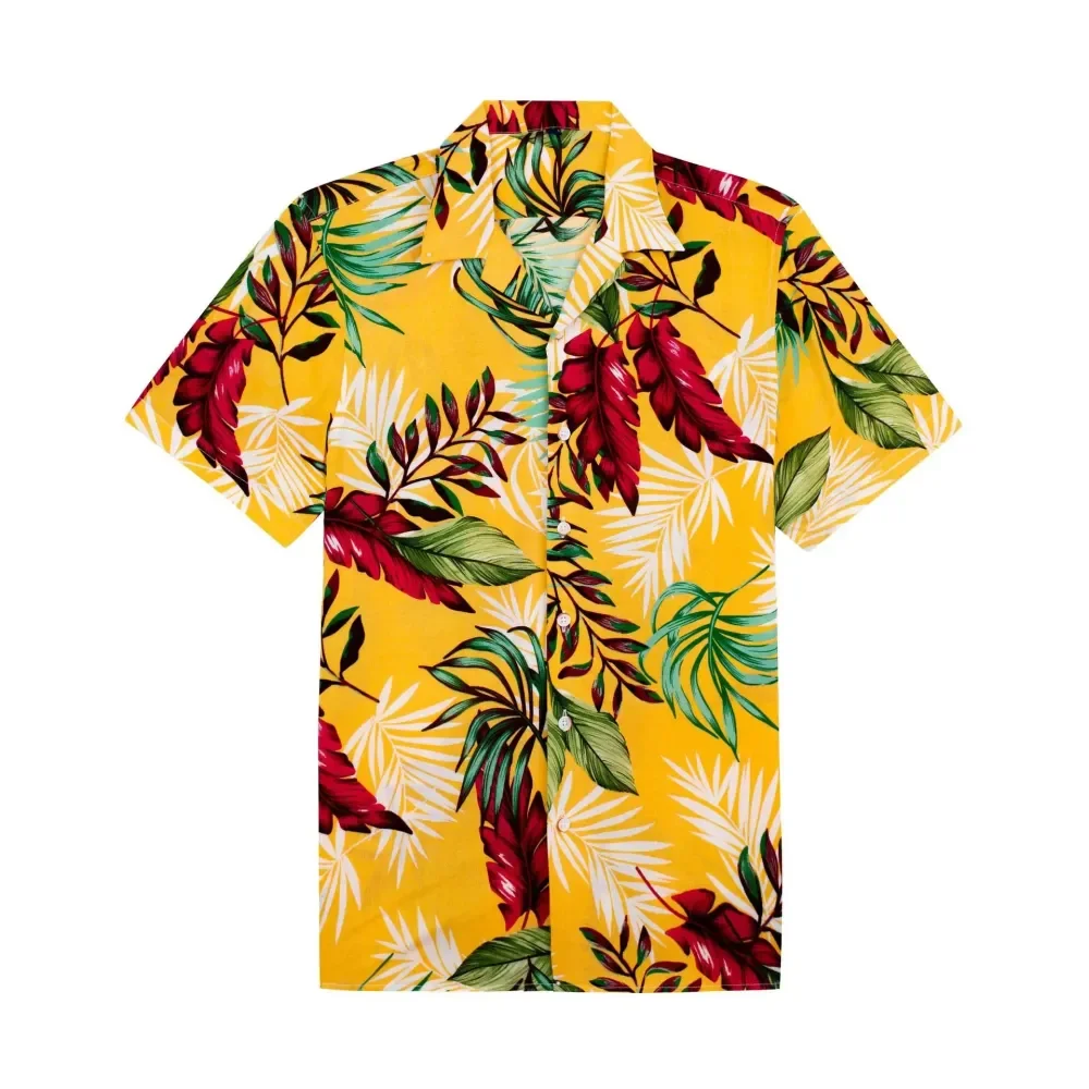 Summer Coconut Tree Printed Fashion Mens Hawaiian Shirts Short Sleeve Button Casual Beach Oversized Shirt Vacation Lapel Shirt