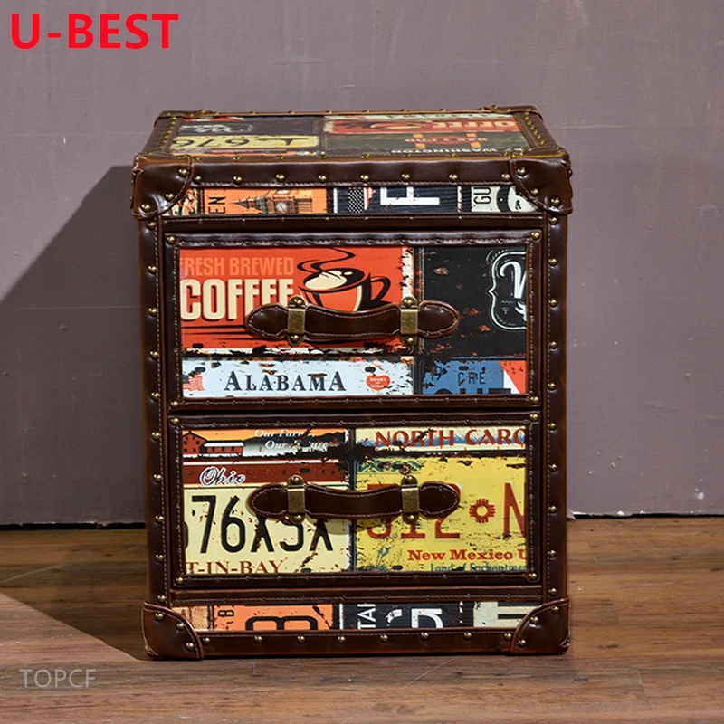 U-BEST Antique Classic Design Coffee Shop Bedroom Furniture Decorative Wooden Trunk Loft Industrial Style Side Table Cabinet