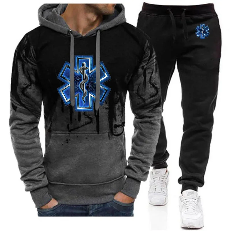 

EMT Emergency Ambulance 2024 Men's Printing New Gradient Color Hoodies Casual Jacket Sport Coat+Pant Comfortable Two Pieces Suit