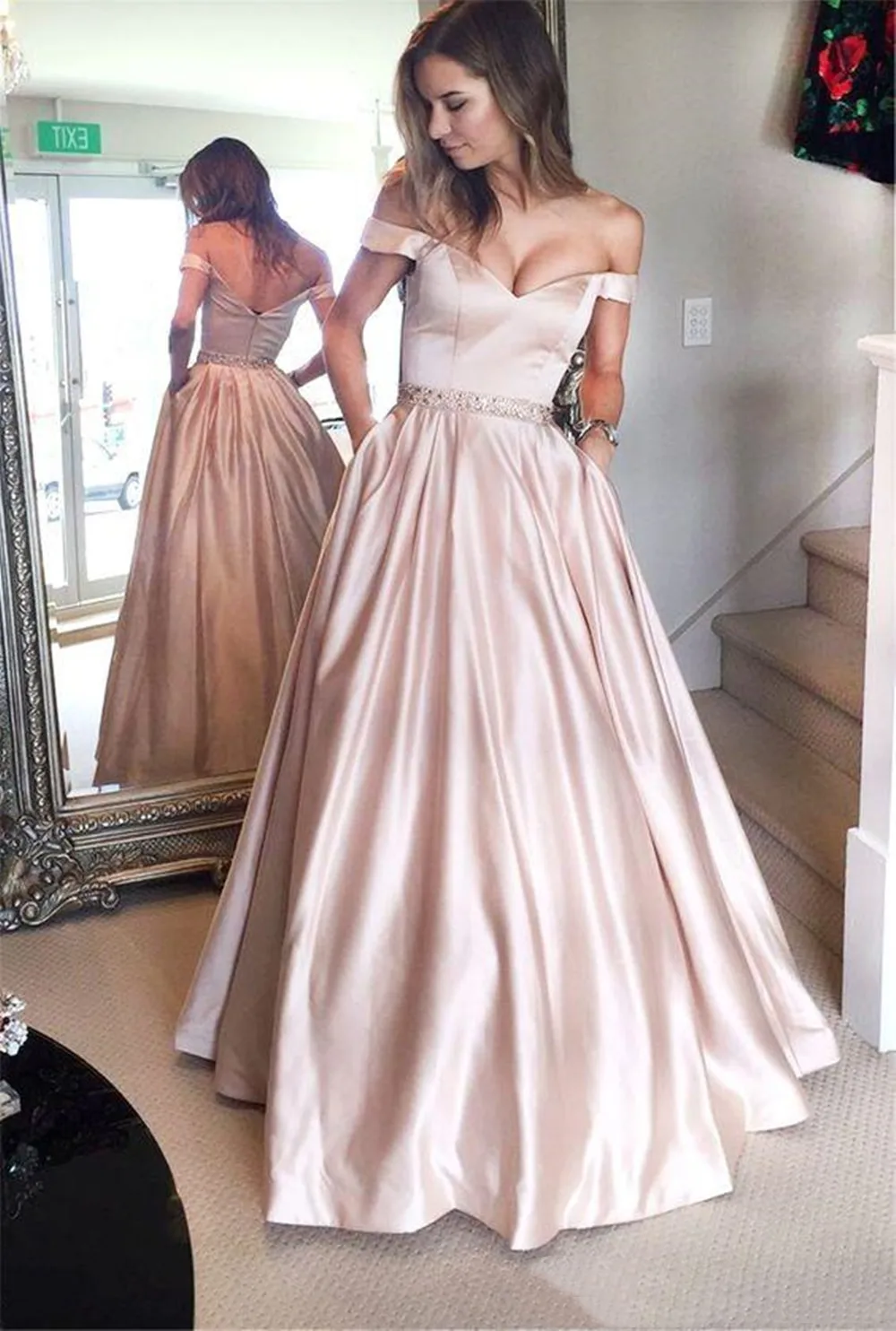 2022 Elegent Long Prom Evening Dresses Off Shoulder Sleeveless Floor Length A-line Party Formal  Gowns Custom Made