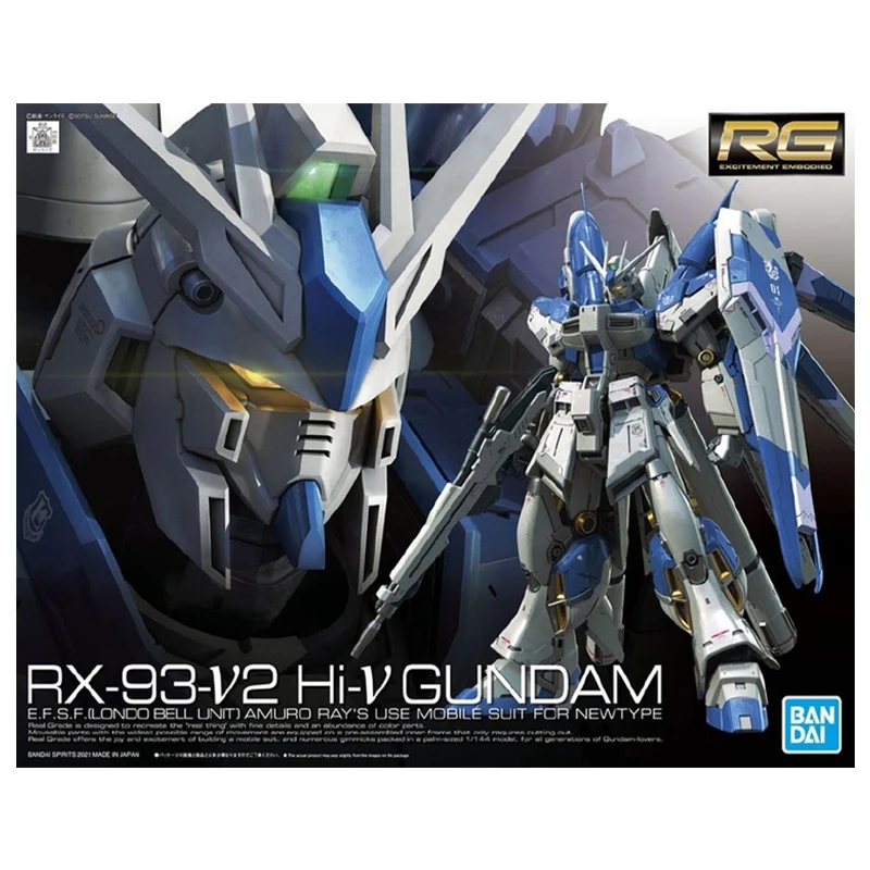 Bandai Original Gundam RG Series Model Garage Kit 1/144 Figure Gundam Hi-v Boys' Action Assembly Toys Collection Model