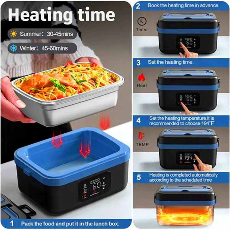 ABGE-Cordless Electric Lunch Box 60W Rechargeable Heating Food Warmer Self-Heating For Office For Travel/Car