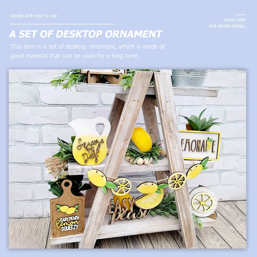 

7pcs Lemon Tiered Tray Decor Wood Layered Decorative Trays Home Party Desktop Ornament Farmhouse Style Delicate Citrus Home