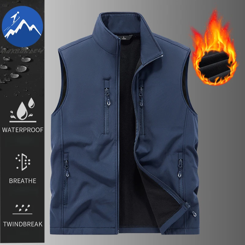 

Maxbarley Male Softshell Vest Luxurious Outdoor Hiking Windproof Thermal Jacket Fashionable Leisure Cold Proof Sleeveless Vest