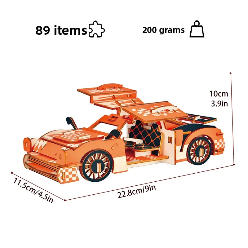 Cross-border Customizable New 3D Safe Non-toxic Wooden Puzzle|Cool Racing Chariot Precision Fit|DIY Handmade Creative Kids Toy
