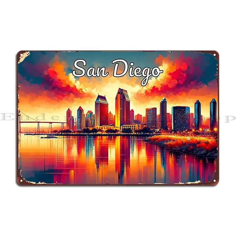 San Diego Sunset Skyline Cityscape Splendor Metal Sign Create Designing Cinema Vintage Garage Tin Sign Poster