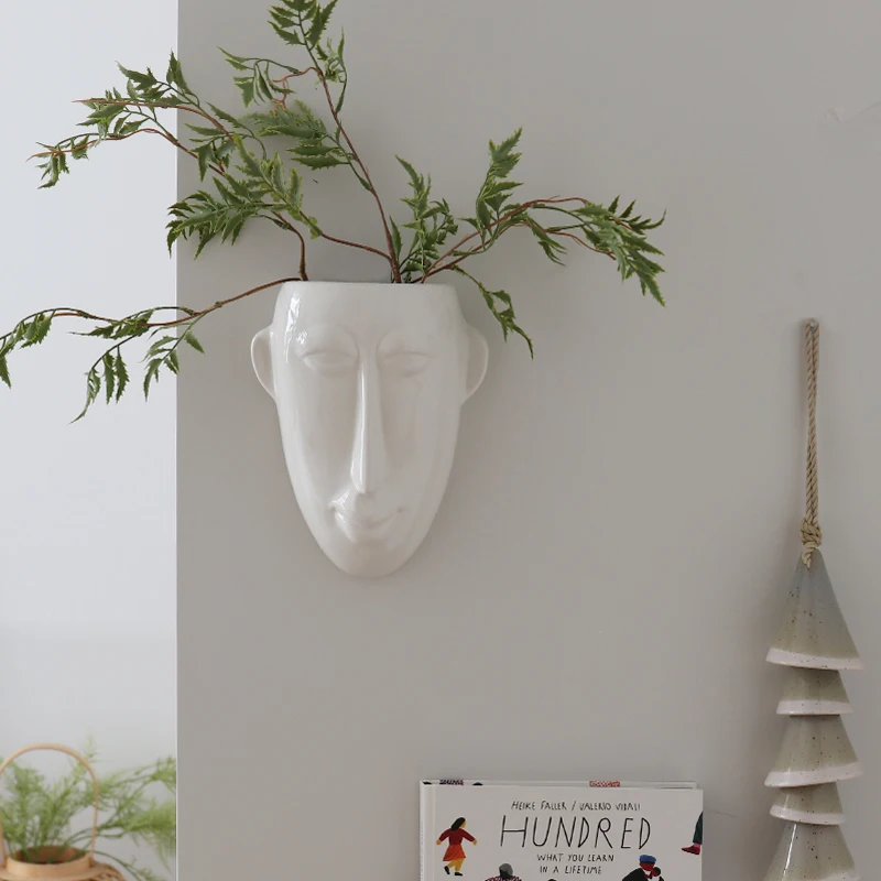Nordic Ceramic Wall Vase,Modern Hanging Planter for Living Room Decor,Dried Flower Display ,Photo