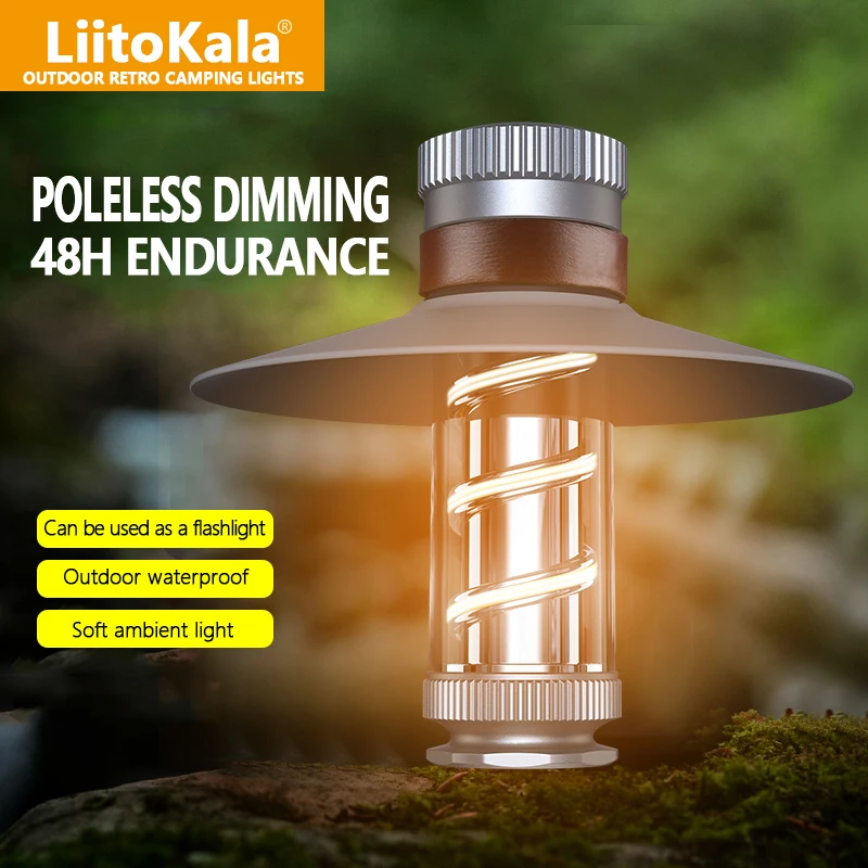 LiitoKala Rechargeable camping lamp long battery life retro hanging tent lamp camp lighting atmosphere lamp led camping lamp