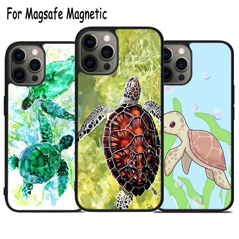 Turtles crawl into the sea Wireless Charge Magsafe Phone Case For iPhone 15 16 14 13 11 12 Pro Max Plus Magnetic Bumper Cover