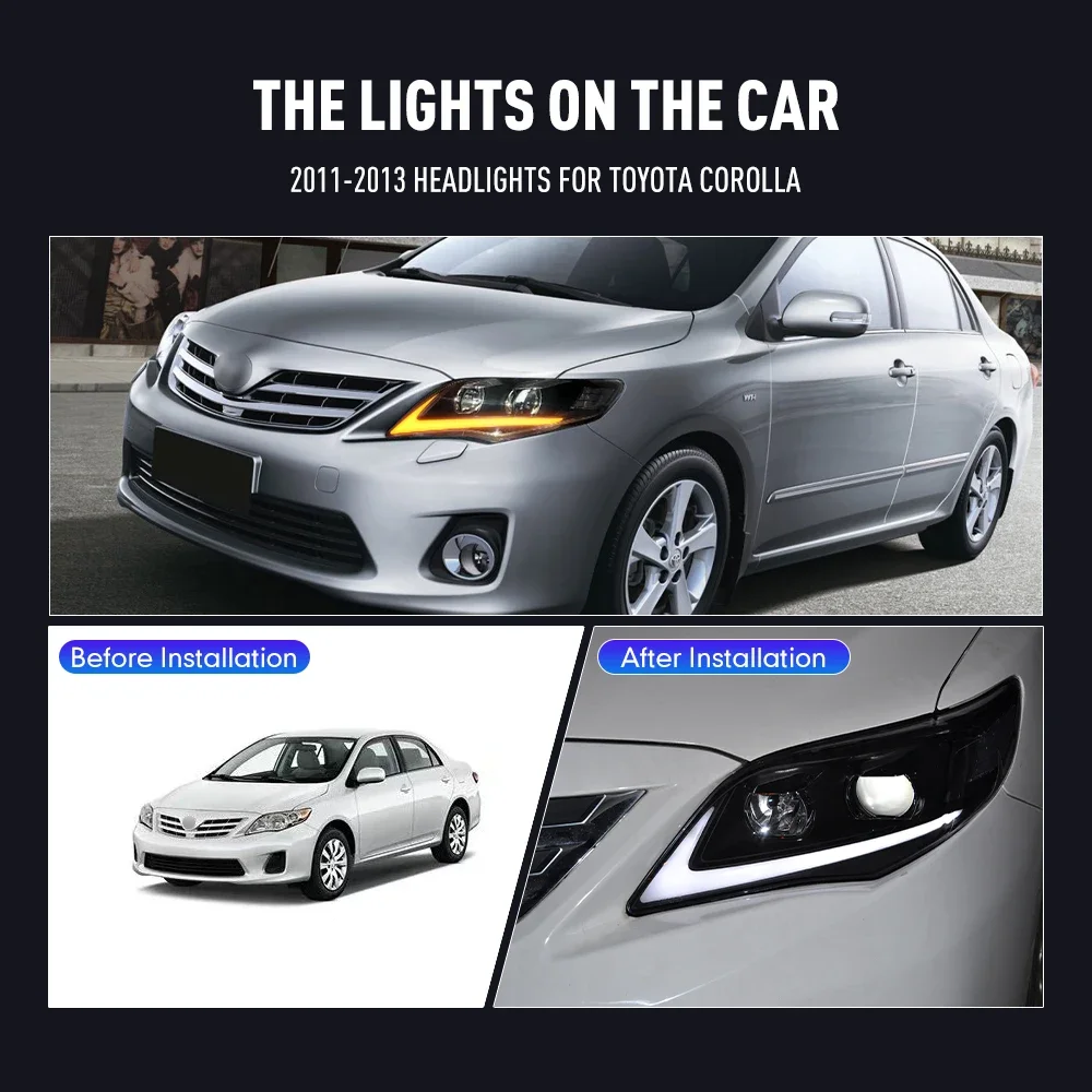 Pair Of LED Car Headlight Assembly For Toyota Corolla 2011-2013 Front Head Lamp DRL Turning Signal Headlights Plug and Play
