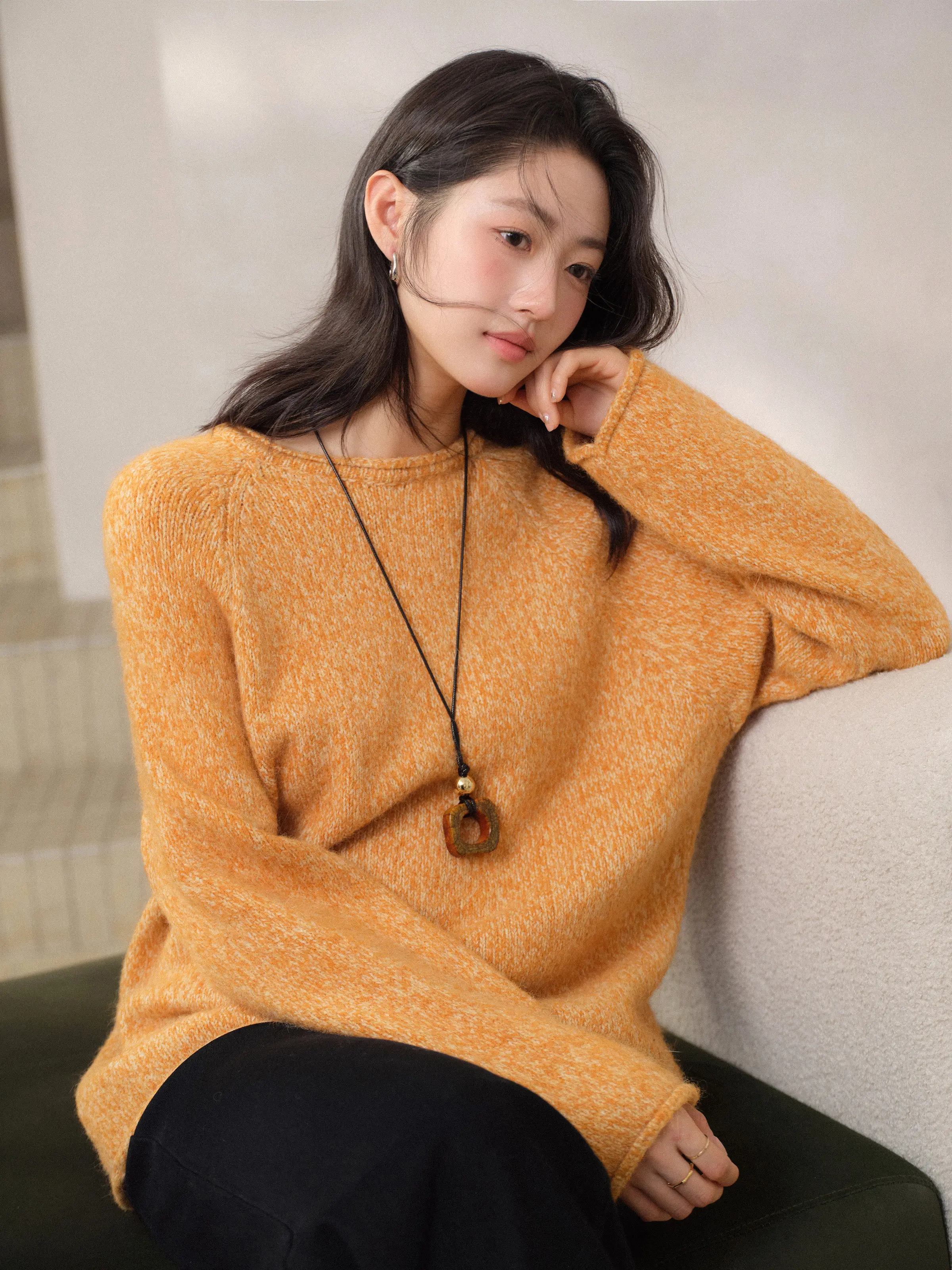 Soft Knit Raglan Sleeve Pullover Sweater Women Relaxed Rolled Edge Crew Neck Lazy Style Spring Top Lady Daily Layering Essential