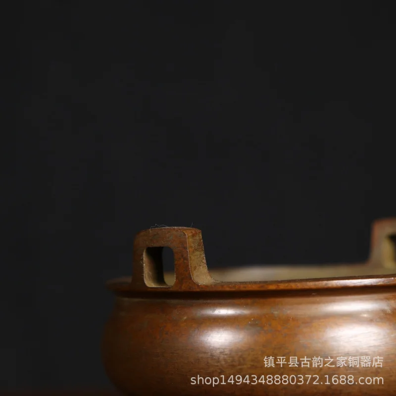 Pure Copper Brass Square Three-Legged Straight Ear Incense Burner Craft Ornamen