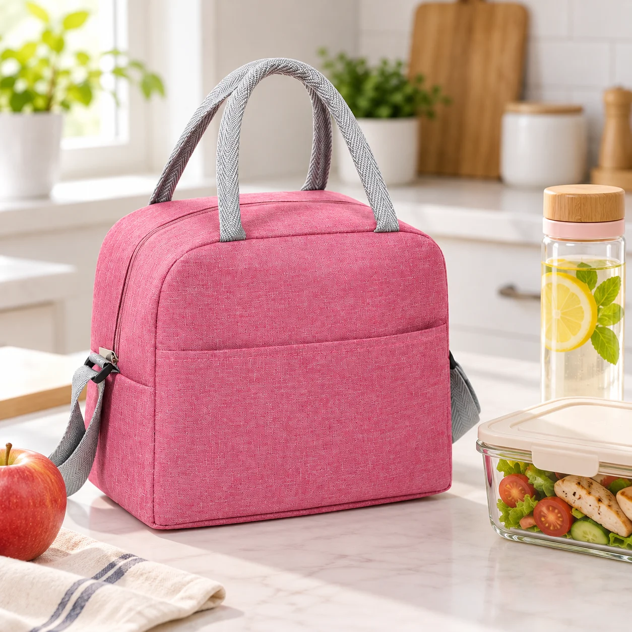 Insulated Lunch Bag Large Capacity Portable Cooler Tote with Shoulder Strap Front Pocket for Women Men Work Picnic Travel