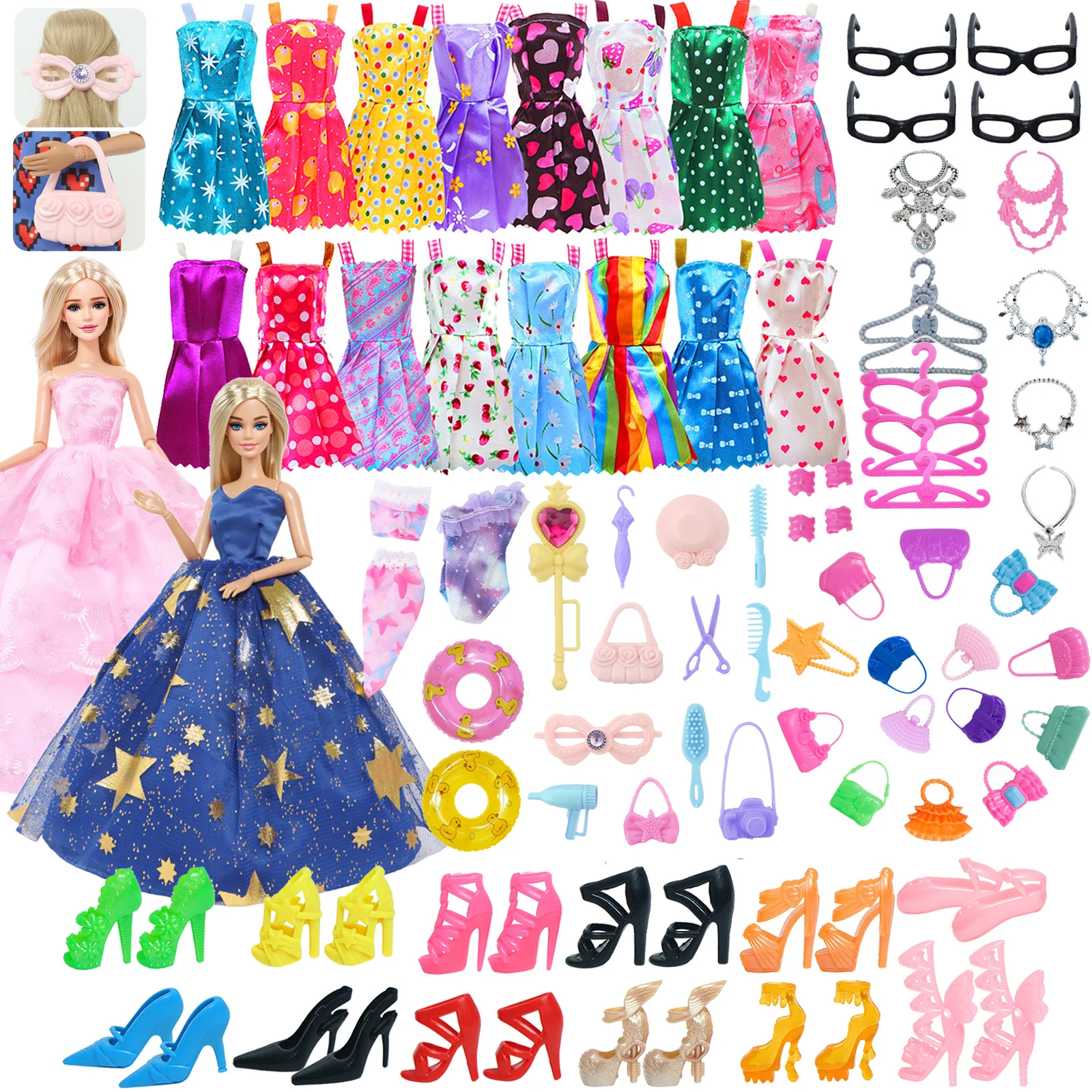 

1/6 Doll Accessories Ba Doll Bie Clothes 11.5 Inch 30cm Doll Party Dress Handbag Hanger High Heels Shoes Necklace 11.8" Kids Toy