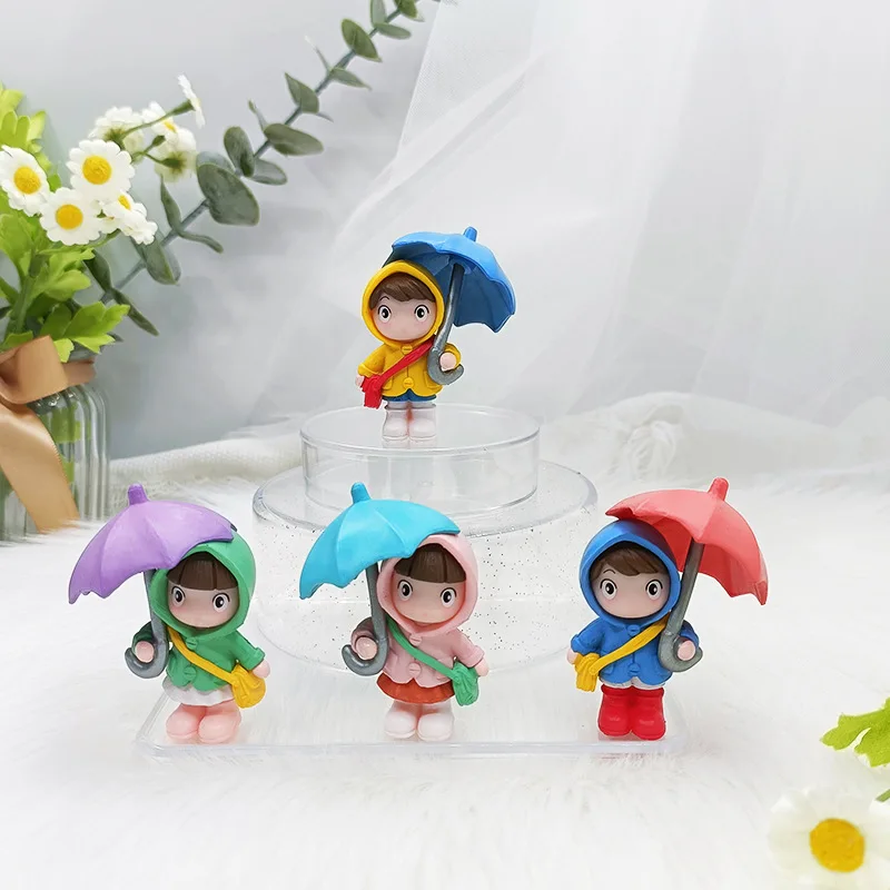 4PCS Cute Umbrella Couple Car Interior Decoration Action Figures Auto Rearview Mirror Dashboard Ornaments For Car Accessories